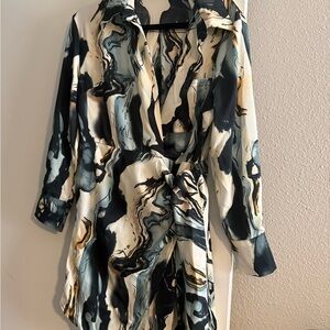 Abstract Marble Print Wrap Dress